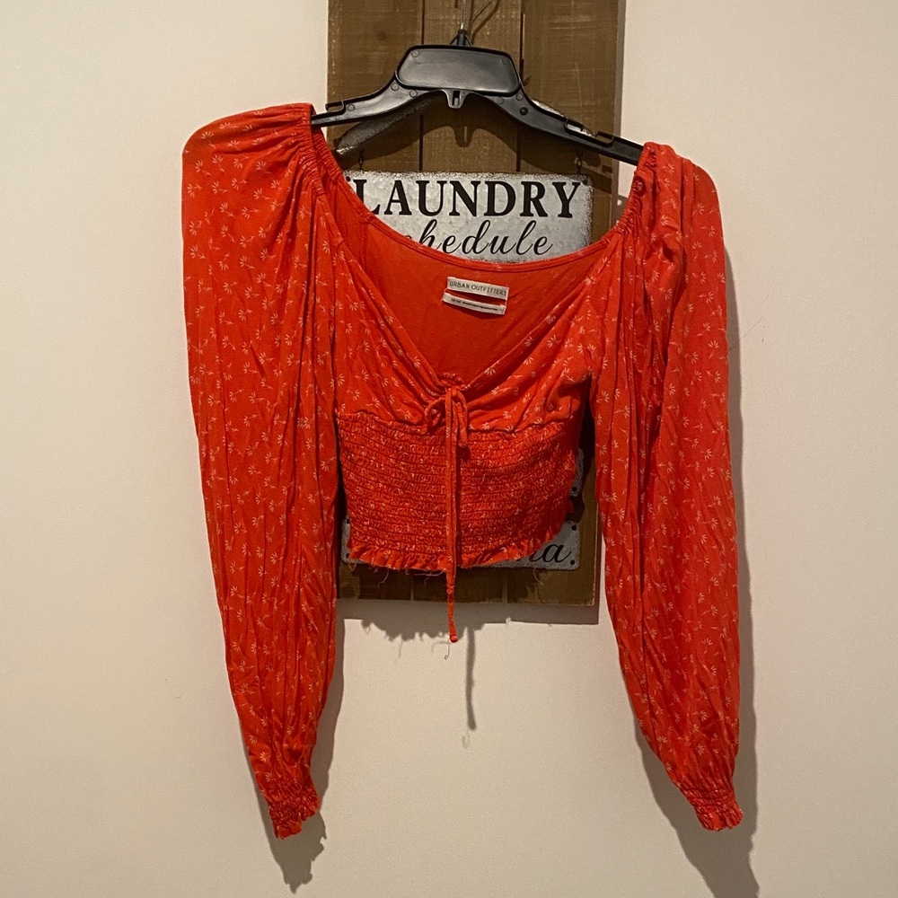 Urban Outfitters Red Smocked Blouse